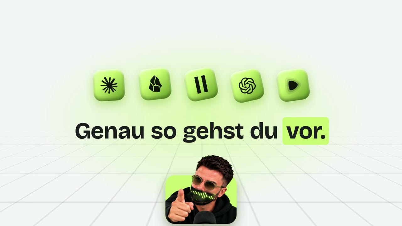 Szene aus dem Reel: fünf Tool-Kacheln und der Satz Genau so gehst du vor